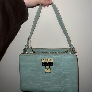 GUESS Aqua Croc-Embossed Shoulder Bag